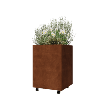 Cortenstaal plantenbak - Vierkant - 60 x 60 x 80 cm - Met bodemplaat - Met wielen