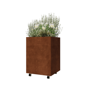 Cortenstaal plantenbak - Vierkant - 60 x 60 x 80 cm - Met bodemplaat - Met wielen