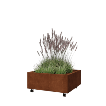 Cortenstaal plantenbak - Vierkant - 80 x 80 x 30 cm - Met bodemplaat - Met wielen