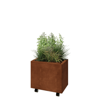 Cortenstaal plantenbak - Rechthoek - 50 x 30 x 40 cm - Met bodemplaat - Met wielen