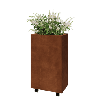 Cortenstaal plantenbak - Rechthoek - 50 x 30 x 80 cm - Met bodemplaat - Met wielen