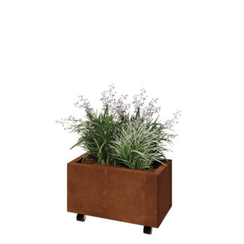 Cortenstaal plantenbak - Rechthoek - 60 x 30 x 30 cm - Met bodemplaat - Met wielen