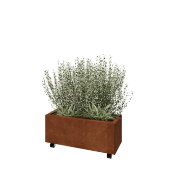 Cortenstaal plantenbak - Rechthoek - 80 x 30 x 30 cm - Met bodemplaat - Met wielen