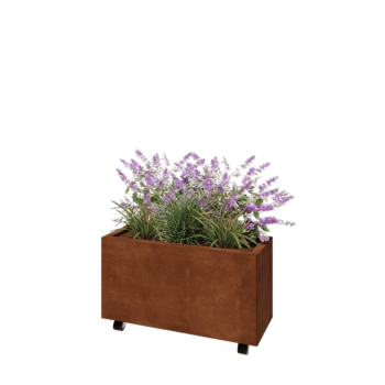 Cortenstaal plantenbak - Rechthoek - 80 x 30 x 40 cm - Met bodemplaat - Met wielen