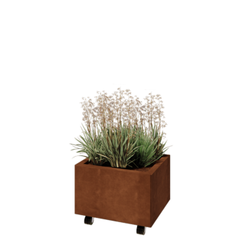 Cortenstaal plantenbak - Rechthoek - 50 x 40 x 30 cm - Met bodemplaat - Met wielen