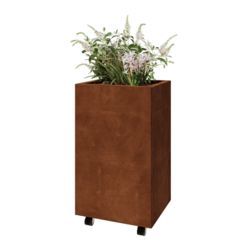 Cortenstaal plantenbak - Rechthoek - 50 x 40 x 80 cm - Met bodemplaat - Met wielen