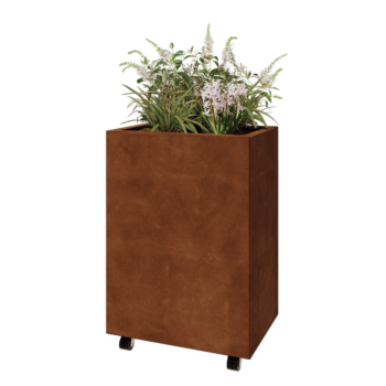 Cortenstaal plantenbak - Rechthoek - 60 x 40 x 80 cm - Met bodemplaat - Met wielen