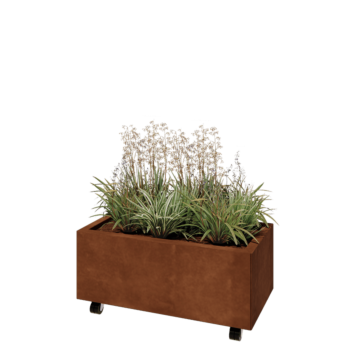 Cortenstaal plantenbak - Rechthoek - 80 x 40 x 30 cm - Met bodemplaat - Met wielen