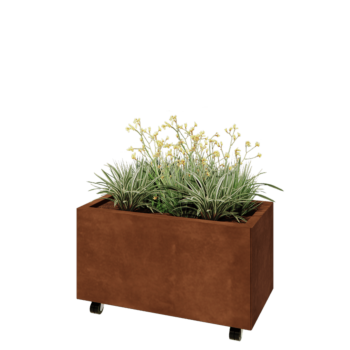 Cortenstaal plantenbak - Rechthoek - 80 x 40 x 40 cm - Met bodemplaat - Met wielen