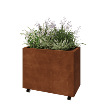 Cortenstaal plantenbak - Rechthoek - 80 x 40 x 60 cm - Met bodemplaat - Met wielen