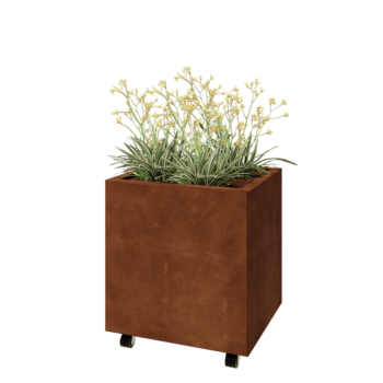 Cortenstaal plantenbak - Rechthoek - 60 x 50 x 60 cm - Met bodemplaat - Met wielen