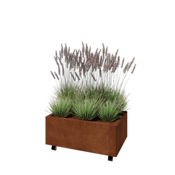 Cortenstaal plantenbak - Rechthoek - 80 x 50 x 30 cm - Met bodemplaat - Met wielen