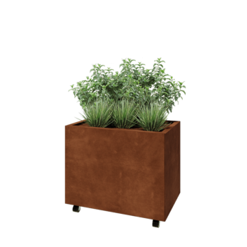 Cortenstaal plantenbak - Rechthoek - 80 x 50 x 60 cm - Met bodemplaat - Met wielen