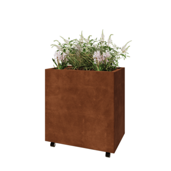 Cortenstaal plantenbak - Rechthoek - 80 x 50 x 80 cm - Met bodemplaat - Met wielen