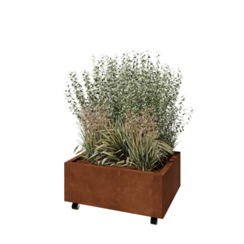 Cortenstaal plantenbak - Rechthoek - 80 x 60 x 30 cm - Met bodemplaat - Met wielen