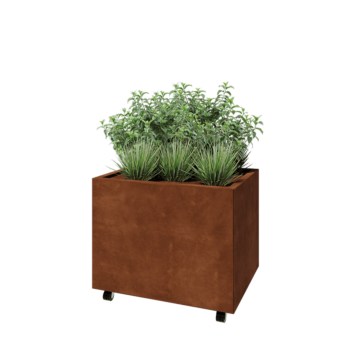 Cortenstaal plantenbak - Rechthoek - 80 x 60 x 60 cm - Met bodemplaat - Met wielen