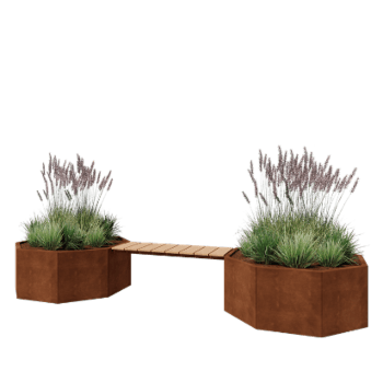 Cortenstaal plantenbak - Achthoek - 362,6 x 120,7 x 50 cm - Met bankje - Zonder bodemplaat