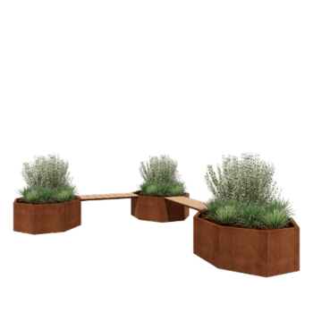 Cortenstaal plantenbak - Achthoek - Hoekopstelling - 362,6 x 120,7 x 50 cm - Met bankje - Zonder bodemplaat