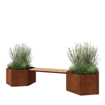 Cortenstaal plantenbak - Zeshoek - 294,4 x 99,3 x 50 cm - Met bankje - Zonder bodemplaat