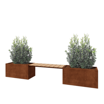 Cortenstaal plantenbak - Rechthoek - 321,2 x 50 x 50 cm - Met bankje - Met bodemplaat