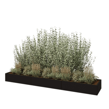 Stalen plantenbak XXL - Rechthoek - 360 x 60 x 30 cm - RAL9005 mat (zwart) - Met bodemplaat