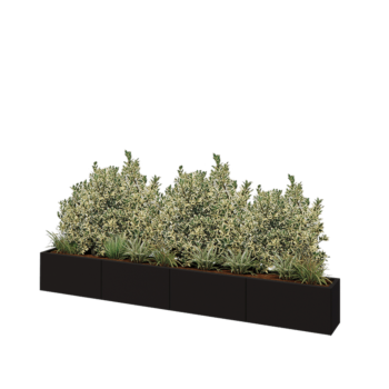 Stalen plantenbak XXL - Rechthoek - 320 x 30 x 40 cm - RAL9005 mat (zwart) - Met bodemplaat