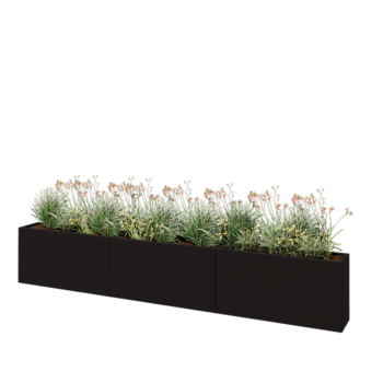Stalen plantenbak XXL - Rechthoek - 360 x 30 x 60 cm - RAL9005 mat (zwart) - Met bodemplaat