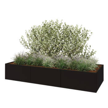 Stalen plantenbak XXL - Rechthoek - 360 x 120 x 60 cm - RAL9005 mat (zwart) - Met bodemplaat