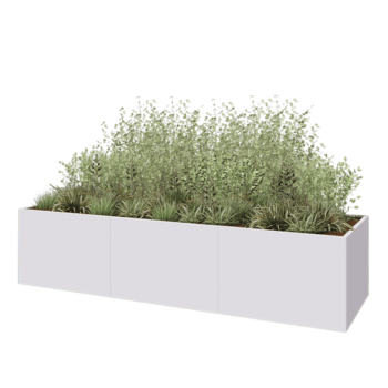 Stalen plantenbak XXL - Rechthoek - 360 x 100 x 80 cm - RAL9010 mat (wit) - Met bodemplaat