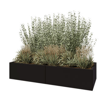 Stalen plantenbak XXL - Rechthoek - 200 x 80 x 40 cm - RAL9005 mat (zwart) - Met bodemplaat