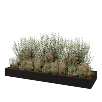 Stalen plantenbak XXL - Rechthoek - 360 x 100 x 30 cm - RAL9005 mat (zwart) - Met bodemplaat