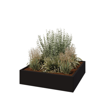 Stalen plantenbak - Vierkant - 120 x 120 x 30 cm - RAL9005 mat (zwart) - Met bodemplaat