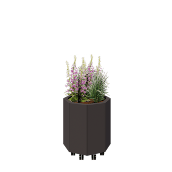 Stalen plantenbak - Achthoek - 48,3 x 48,3 x 50 cm - RAL7016 mat (antraciet grijs) - Met bodemplaat - Met wielen