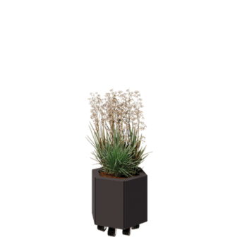 Stalen plantenbak - Zeshoek - 39,3 x 34,6 x 30 cm - RAL7016 mat (antraciet grijs) - Met bodemplaat - Met wielen