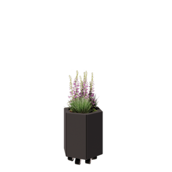 Stalen plantenbak - Zeshoek - 39,3 x 34,6 x 40 cm - RAL7016 mat (antraciet grijs) - Met bodemplaat - Met wielen