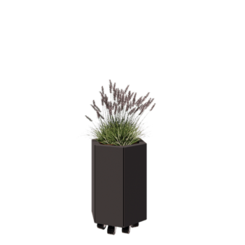 Stalen plantenbak - Zeshoek - 39,3 x 34,6 x 50 cm - RAL7016 mat (antraciet grijs) - Met bodemplaat - Met wielen