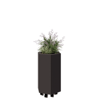 Stalen plantenbak - Zeshoek - 39,3 x 34,6 x 60 cm - RAL7016 mat (antraciet grijs) - Met bodemplaat - Met wielen