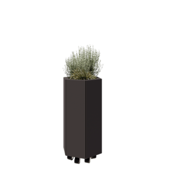 Stalen plantenbak - Zeshoek - 39,3 x 34,6 x 70 cm - RAL7016 mat (antraciet grijs) - Met bodemplaat - Met wielen