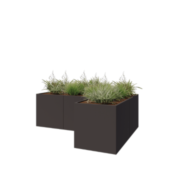 Stalen plantenbak - L-vorm - 300 x 200 x 100 cm - RAL7016 mat (antraciet grijs) - Met bodemplaat