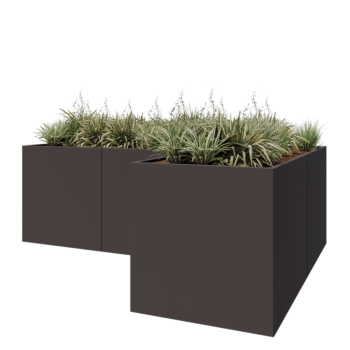 Stalen plantenbak - L-vorm - 300 x 200 x 80 cm - RAL7016 mat (antraciet grijs) - Met bodemplaat