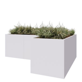 Stalen plantenbak - L-vorm - 300 x 200 x 80 cm - RAL9010 mat (wit) - Met bodemplaat