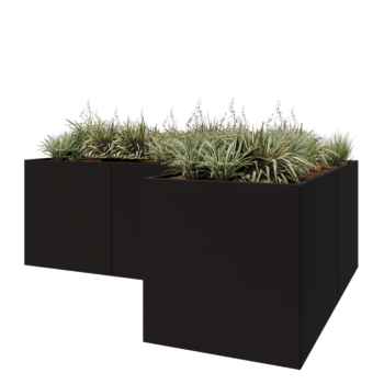 Stalen plantenbak - L-vorm - 300 x 200 x 80 cm - RAL9005 mat (zwart) - Zonder bodemplaat