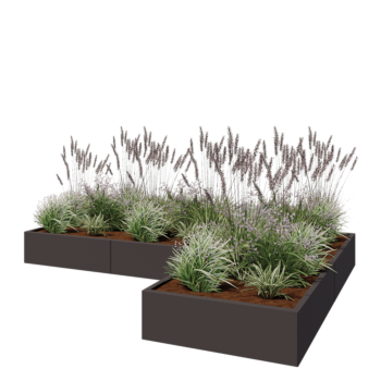 Stalen plantenbak - L-vorm - 300 x 200 x 30 cm - RAL7016 mat (antraciet grijs) - Zonder bodemplaat