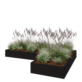 Stalen plantenbak - L-vorm - 300 x 200 x 30 cm - RAL9005 mat (zwart) - Zonder bodemplaat