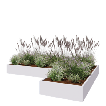 Stalen plantenbak - L-vorm - 300 x 200 x 30 cm - RAL9010 mat (wit) - Met bodemplaat