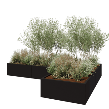 Stalen plantenbak - L-vorm - 300 x 200 x 40 cm - RAL9005 mat (zwart) - Zonder bodemplaat