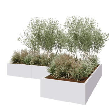 Stalen plantenbak - L-vorm - 300 x 200 x 40 cm - RAL9010 mat (wit) - Zonder bodemplaat