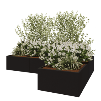 Stalen plantenbak - L-vorm - 300 x 200 x 50 cm - RAL9005 mat (zwart) - Met bodemplaat