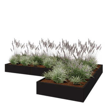 Stalen plantenbak - L-vorm - 360 x 240 x 30 cm - RAL9005 mat (zwart) - Met bodemplaat