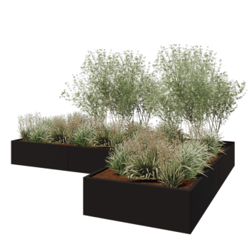 Stalen plantenbak - L-vorm - 360 x 240 x 40 cm - RAL9005 mat (zwart) - Zonder bodemplaat